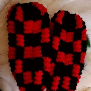 Cozy Red and Black Checkered Knitted Slippers